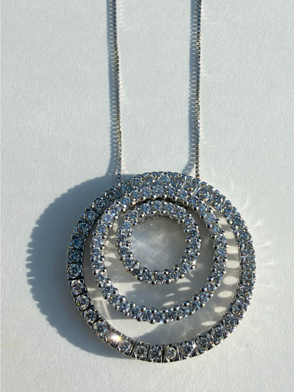 14k White Gold 1.30ctw Natural Diamond 3 Circle Pendant Necklace